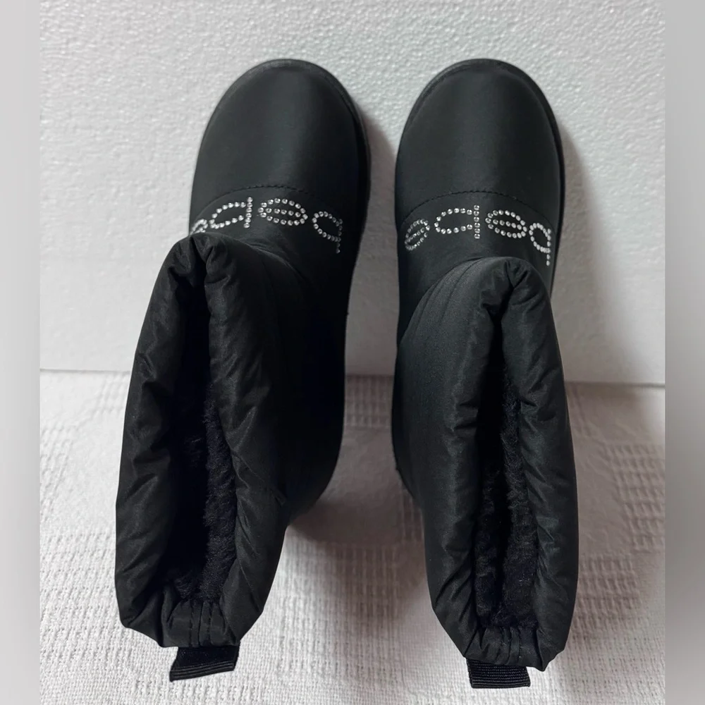 bebe Girls Black Puffer Winter Boots with Crystal Logo Sizes 1-2-3